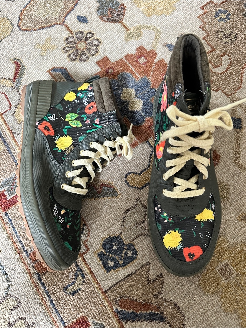 Keds x Rifle Paper Co. Green Floral Waterproof Rain Booties sz 10